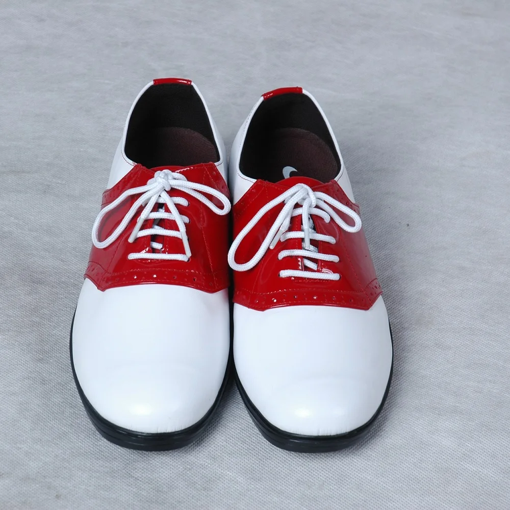 Black and White Sport Leather Shoes Hip Hop Popping Locking Breaking Trend Shoes Red and White Golf Professional Shoe 2