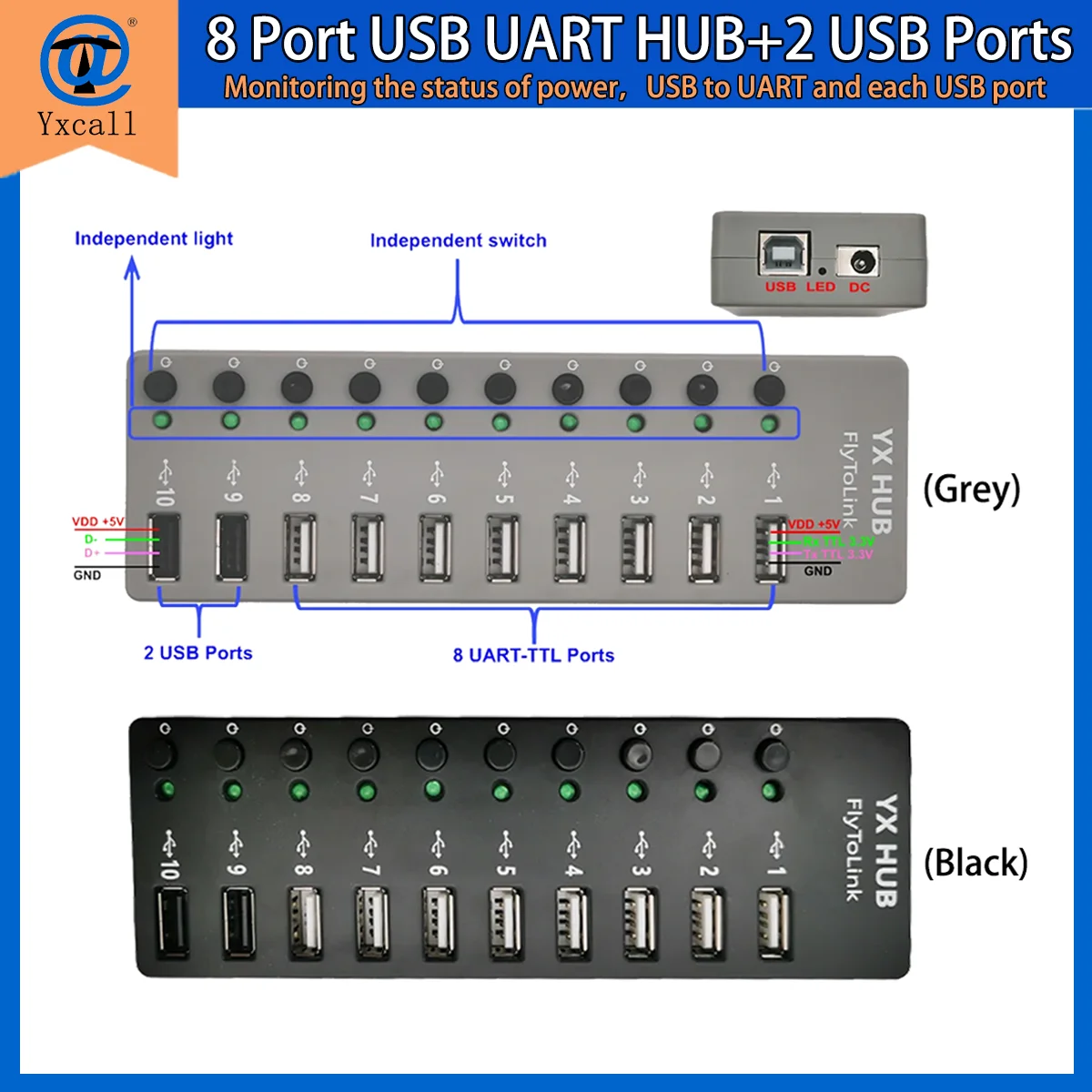 8-port-usb-hub-to-uart-ttl-33v-level-converter-5v2a-usb-for-raspberry-pi-erry-pi-gsm-4g-lte-modem-usb-to-uart-converter-device