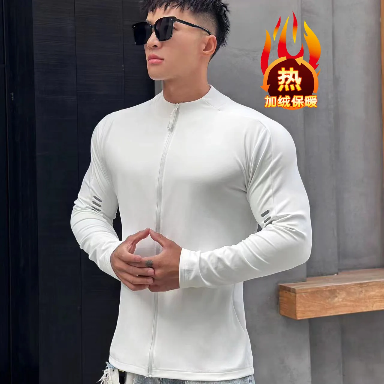 Men's running sports fitness jacket cycling long sleeve quick dry tights running training clothing Spring and autumn men