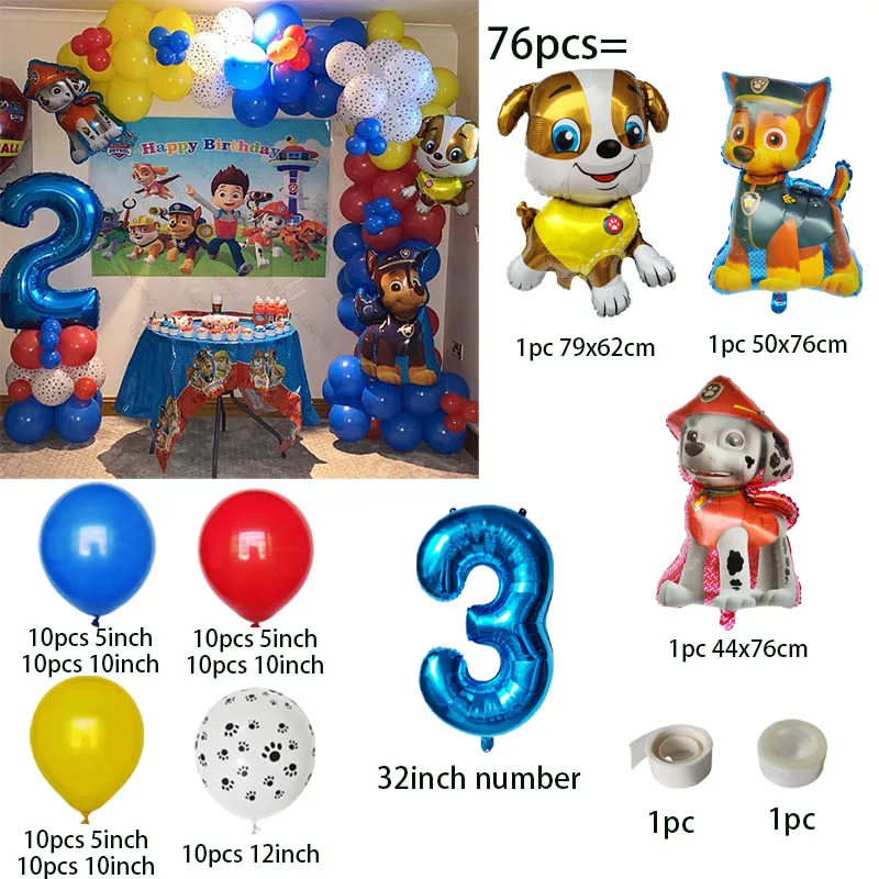 76 Stück PAW Patrol Luftballons Bogen Girlande Kit Latex Ballon Zahlenbälle PAW Patrol Geburtstag Babyparty Party Dekoration Geschenk – Detail 4