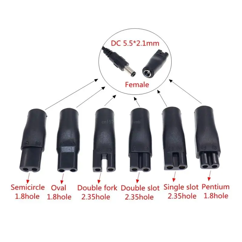 전원 플러그 용 5.5x2.1mm 남성-C8 테일 암 어댑터 커넥터 면도기 헤어 클리퍼 용 케이블 변환 플러그