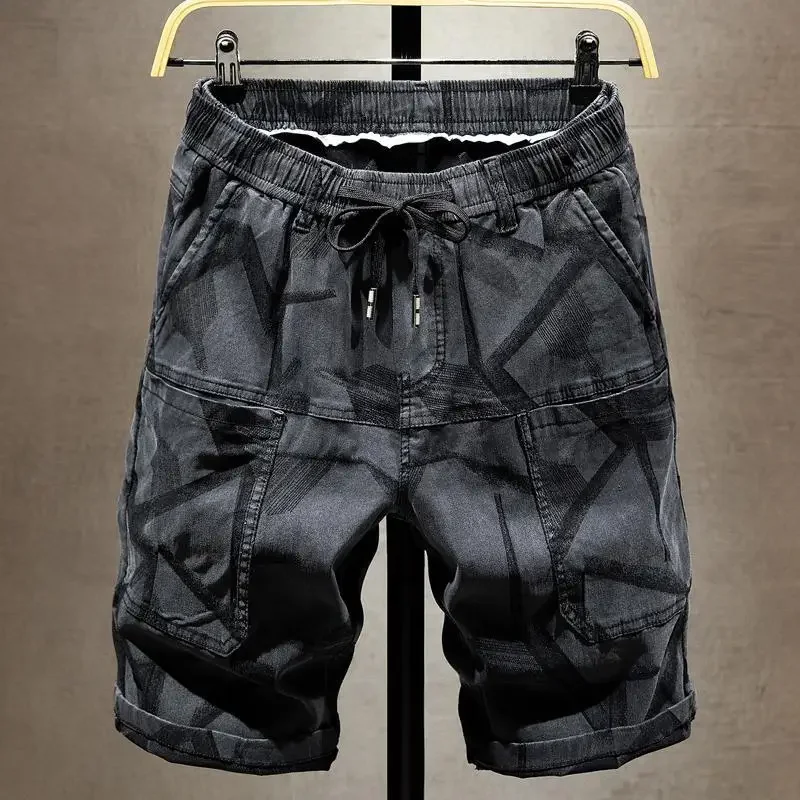 thumbnail image 1 of Pantalones cortos cargo elásticos para hombre, estilo hip hop, con múltiples bolsillos, de algodón, holgados y anchos, estilo Harajuku, moda 2024, 1 of 5