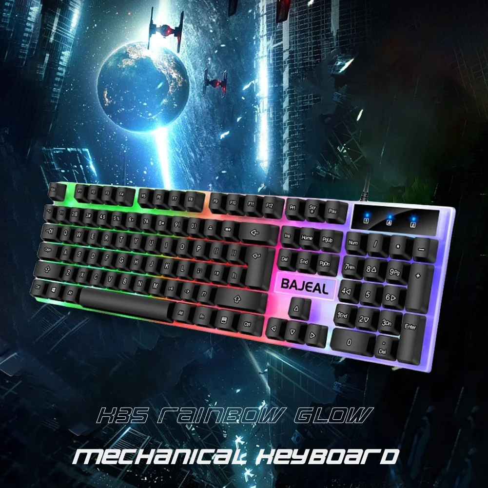 98 Keys Mechanical Keyboard USB Wired Gaming Keyboard with 7 Color Lights Backlit for Laptops Computer Gamer Ergonomic
