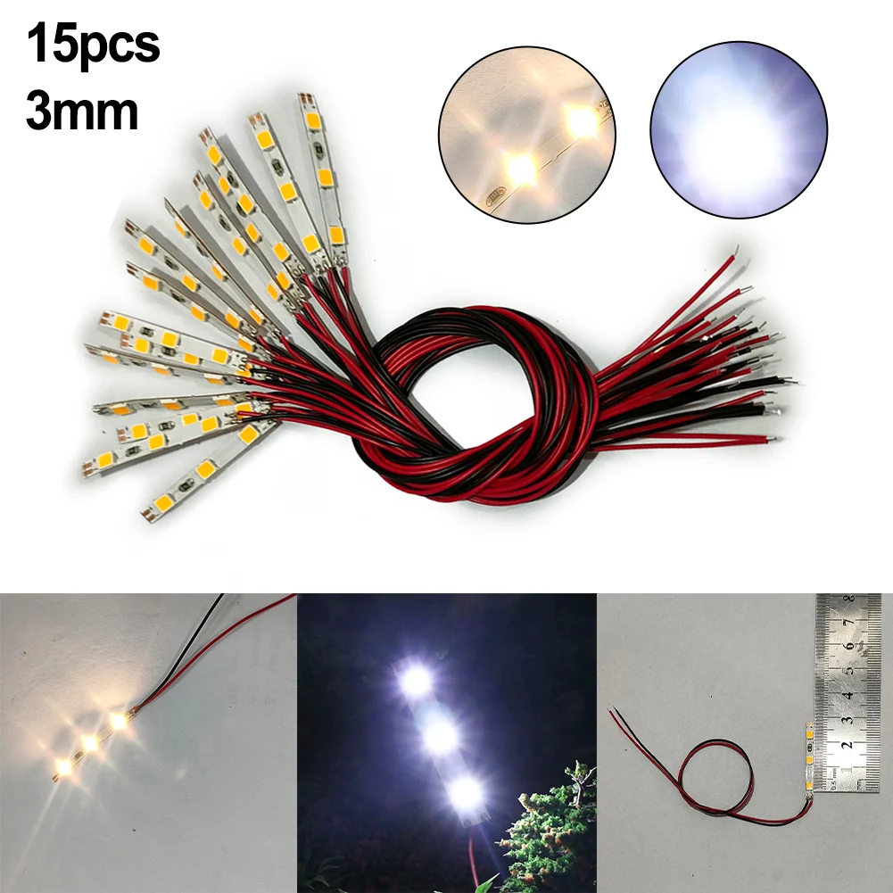 15pcs Pre Wired White Strip Led LED Light Self-Adhesive Flexible 12V ~ 18V 20 CM Model Railroad Track Side Accessories