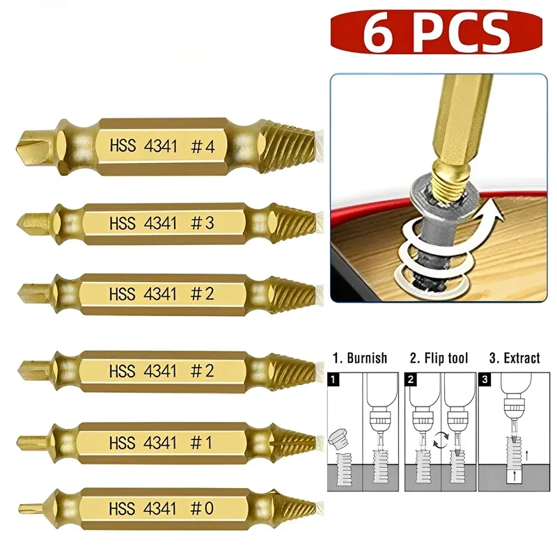 Damaged Woodworking Bolt Tools Screw Drill 4/5/6PCS Double Easily Extractor Screw Titanium Side For Set Stripped Broken Remover