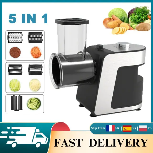 Trancheuse à légumes électrique 500W, coupe-légumes de cuisine, trancheuse à carottes, trancheuse à pommes de terre, trancheuse à concombres, hachoir alimentaire multifonction 5 en 1 avec lame 1