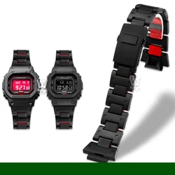 Black Steel-Plastic High-Quality Men's Watch Bracelet Strap for 16mm (Black-red)