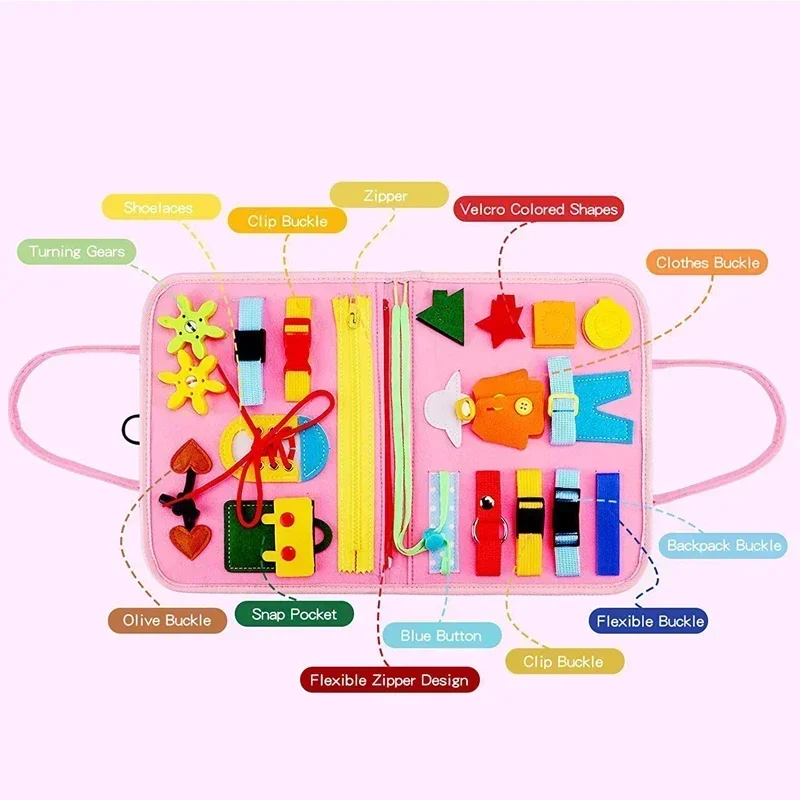 Montessori Kids Travel Toy Felt Activity Quiet Busy Board for Basic Dress Motor Skill Activity Educational Sensory Learning Book