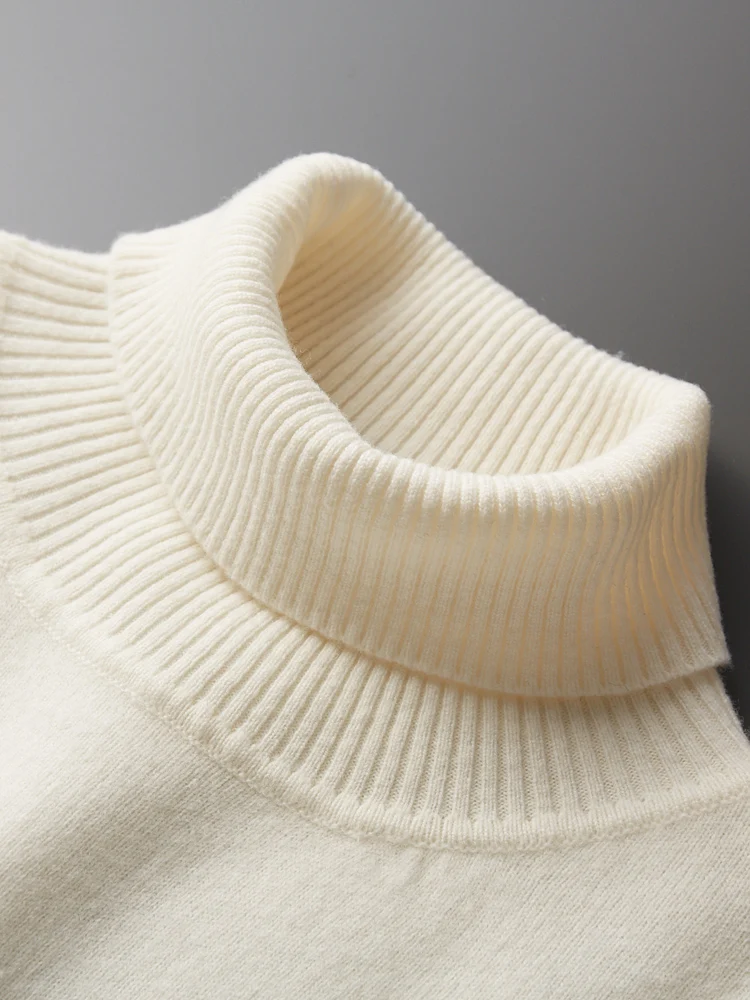 100% pure wool pullover men's turtleneck knitted thick top autumn and winter new casual knitted loose solid color men's cashmere