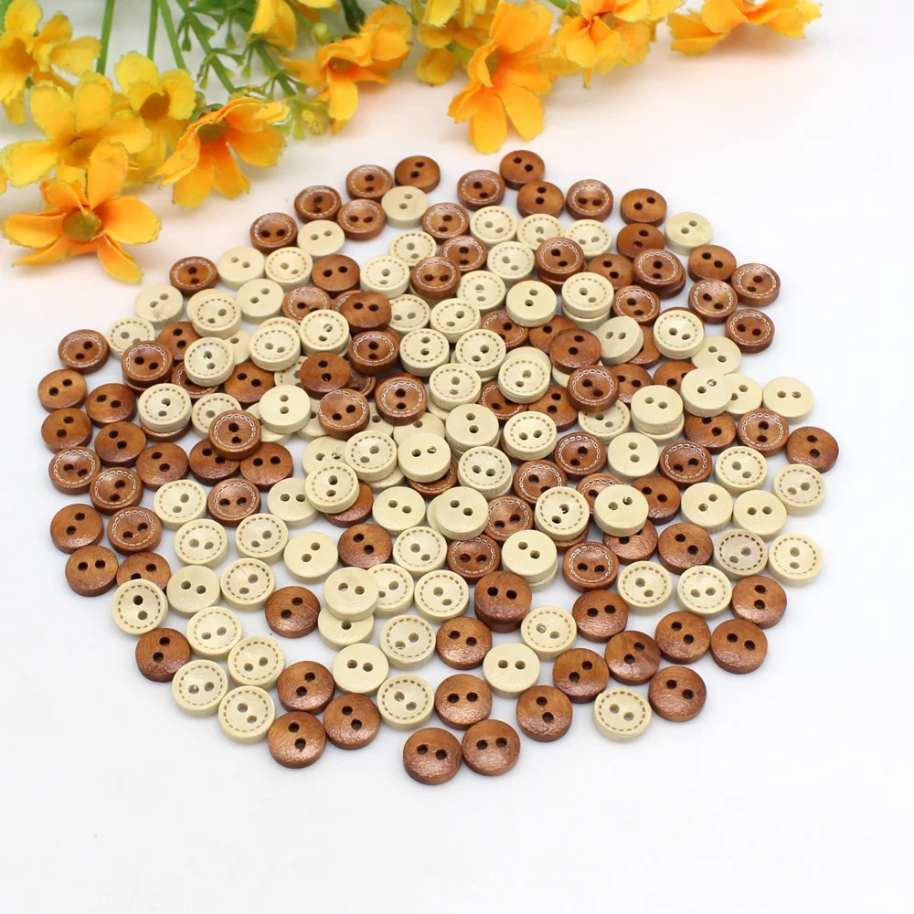 100 or 200pcs mini 1cm mix color Wooden sewing button scrapbook round dotted coffee four holes for Wedding Decor Sewing Accessor