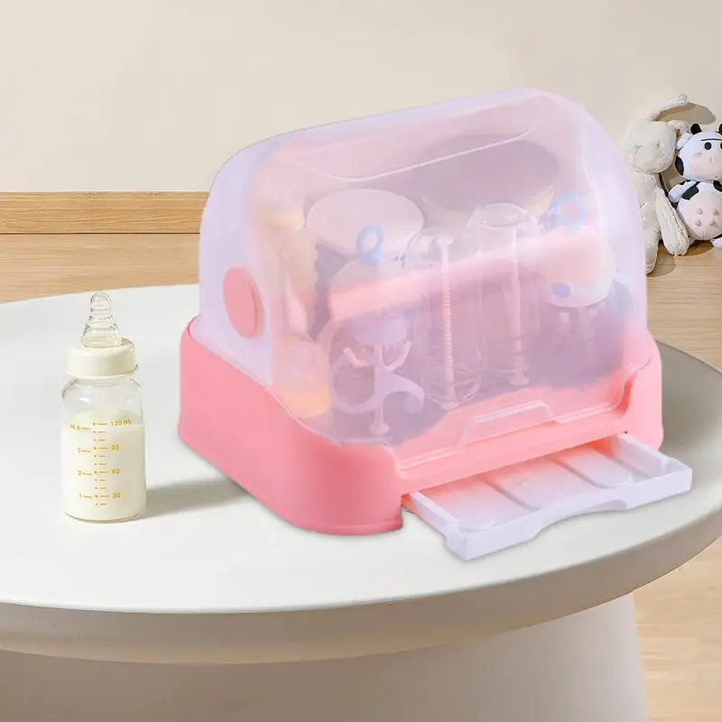 Dish Bottle Drying Rack Stand Dust-Proof Drainer Organizer Bottle Drying Rack With Cover And Removable Drainer Tray For Pump