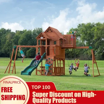 Cedar Wood Swing Set with Slide & Clubhouse 1