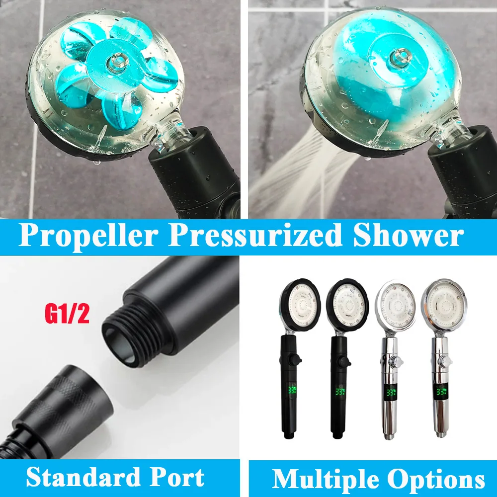 LED Digital Temperature Display Shower Head Temperature Control Colorful Fan Spray Nozzle High Pressure Rainfall Bathroom Shower 5
