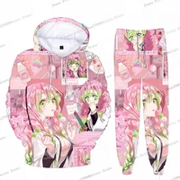 Anime Demon Slayer Hoodies 3D Printing Cosplay pants+Hoodie 2PCS Set Tracksuit Men Women Oversize Streetwear Hoodie Pants Sets 1