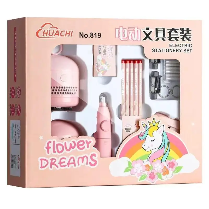

1 Set Electric Pencil Sharpener Electronic Stationery Set Erasers Mechanical Cleaner Kit for Children Art School Supplies