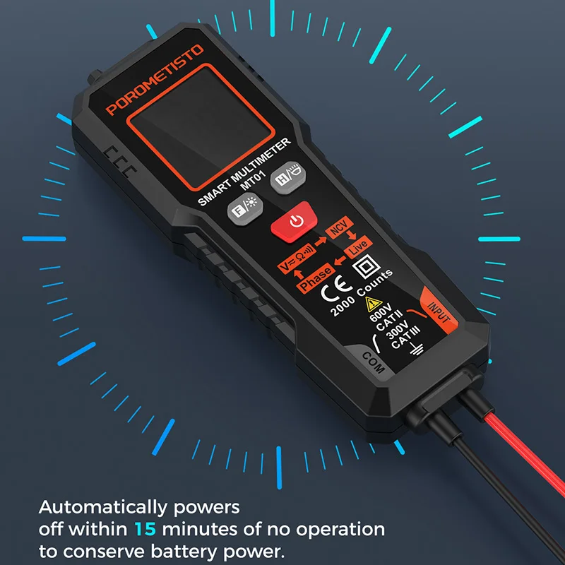 POROMETISTO MT01 Smart Digital Multimeter AC/DC Voltage Resistance Continuity Measurement Tester NCV Multimeter with Backlight 3