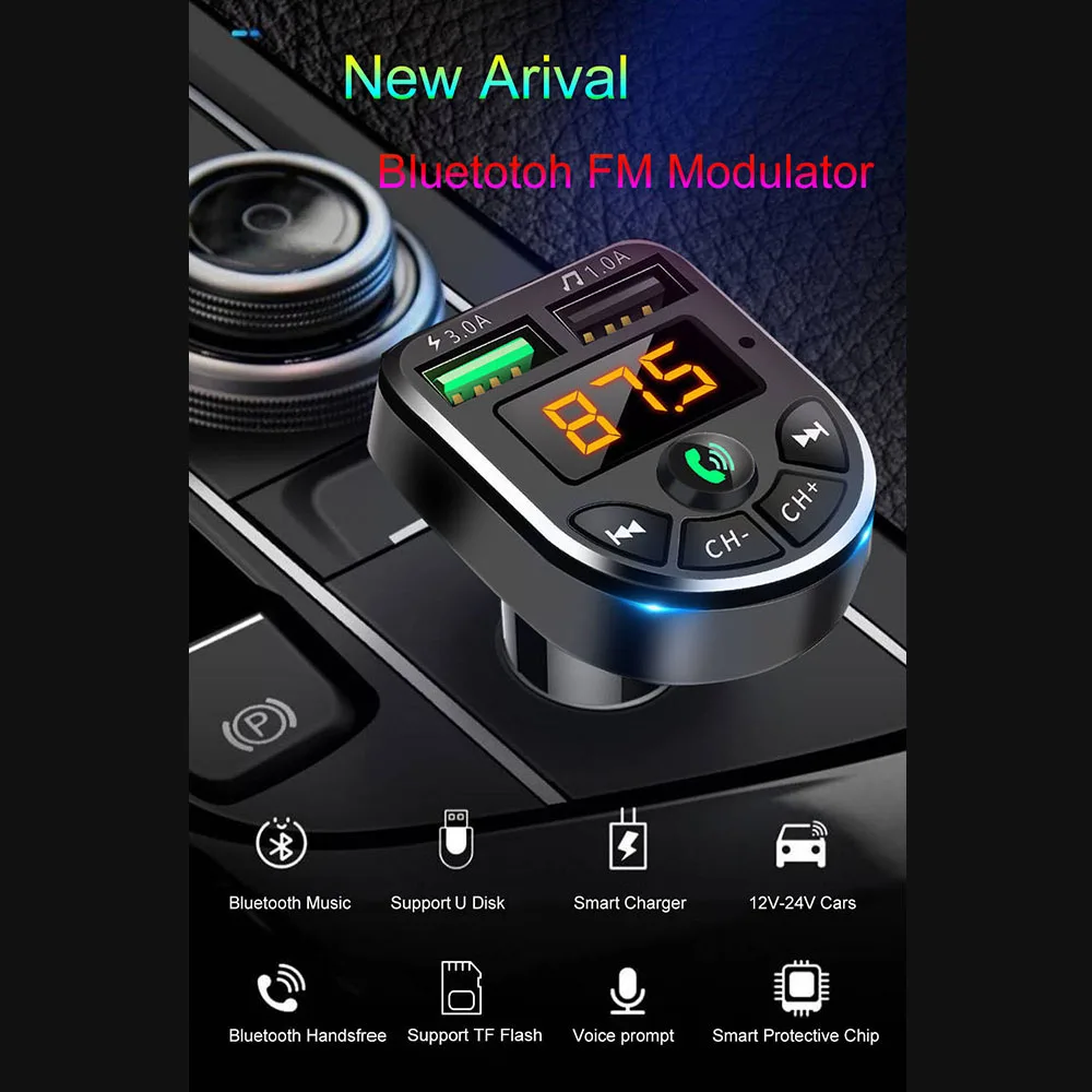 Bluetooth Audio Adapter Fm Transmitter Car Mp3 Player Bluetooth Mp3 Receiver Bluetooth Music Player Bluetooth 5.0 MP3 Player Wireless Audio Receiver Dual USB 3.1A Fast Charger FM Transmission Car MP3 Player