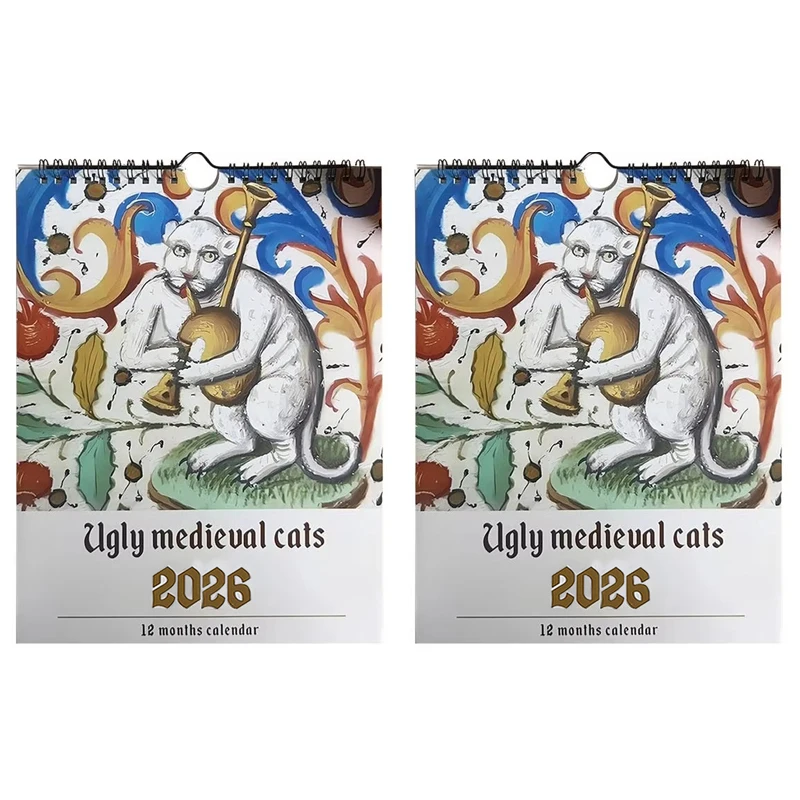 Weird Cats In Renaissance 2026 Wandkalender – Lustige Mittelalterliche Katzenkunst, 12 Monate, 8,5 X 11 Zoll