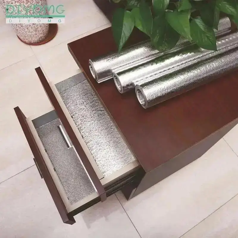 40*100CM Kitchen Oil-proof Aluminum Foil Sticker Wall Desk Floor Waterproof DIY Home Furniture Decorate Foil Style Wallpaper