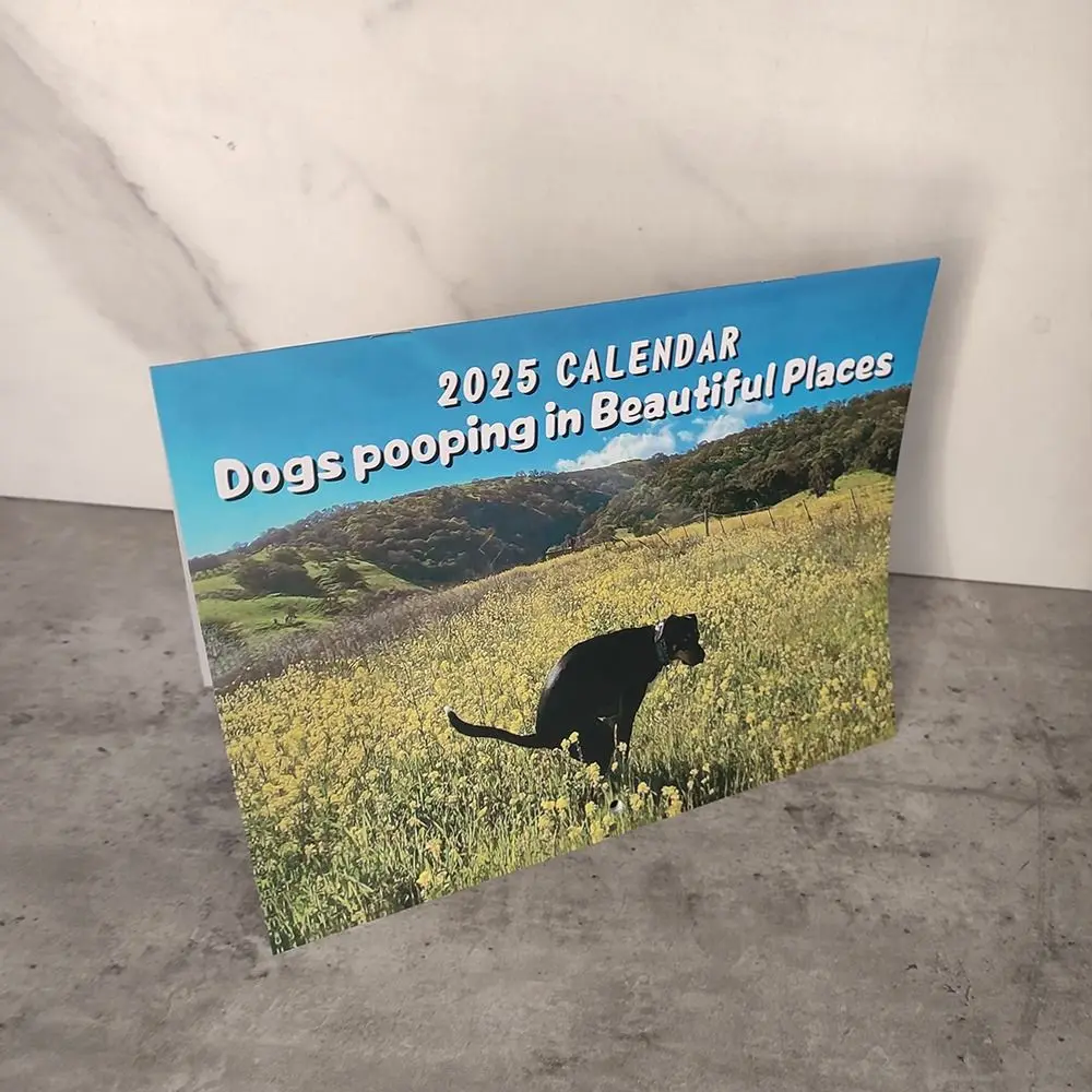 Wall Calendar 2025 Funny Dogs Pooping Daily Weekly Monthly Planner Creative Desktop Gift