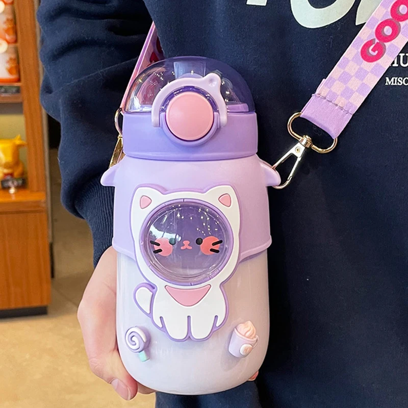 720ML Kids Water Bottle with Straw Ins Cute Cartoon Leak Proof Cup Portable  Sport Cup Girs Outdoor Travel Drinking Tumbler