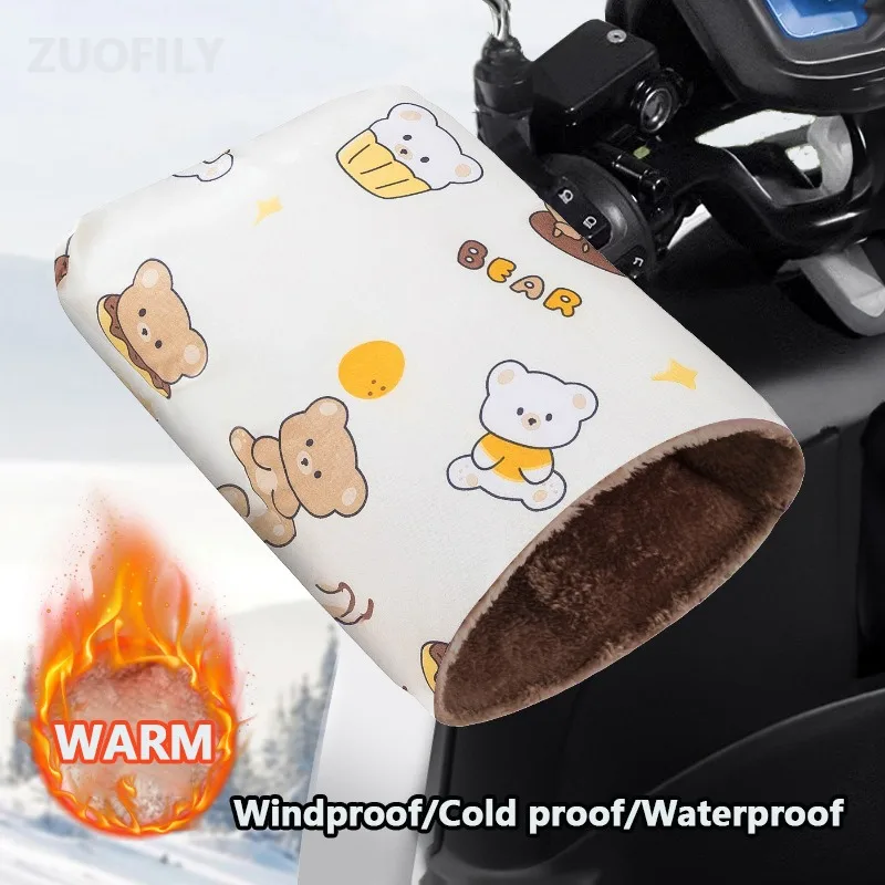 1 Pair Winter Motorcycle Gloves Windproof Waterproof Warm Handle Covers Electric Bicycle Handle Cover Cold Resistant Handguards