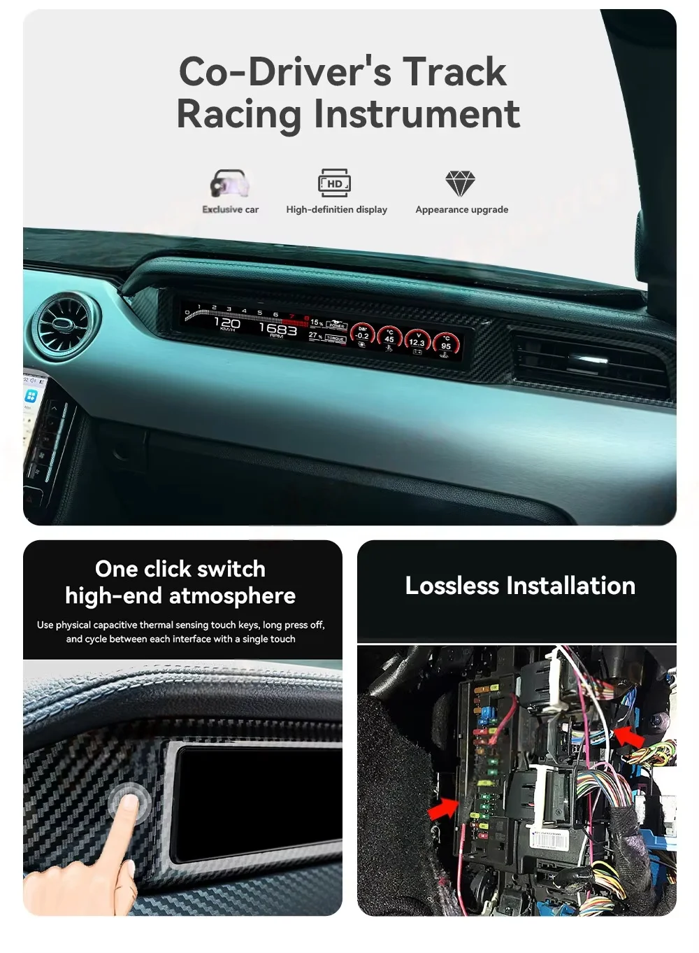 Schermo per Passeggero Auto, Cruscotto Digitale per Ford Mustang 2015-2021, Display Multimediale con Luce Atmosferica per Copilota - immagine 6