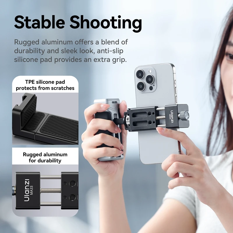Ulanzi MA33 Arca Swiss Phone Mount Smartphone Holder Clamp Clip for Photograph Vlogging Livestreaming with Cold Shoe Mount