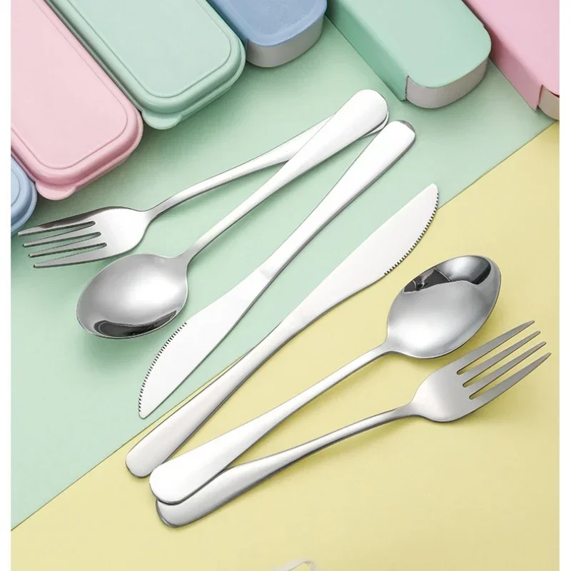410 Stainless Steel Portable Cutlery Set Knife Fork And Spoon for students Travel Tableware with Storage Box Camping Cutlery