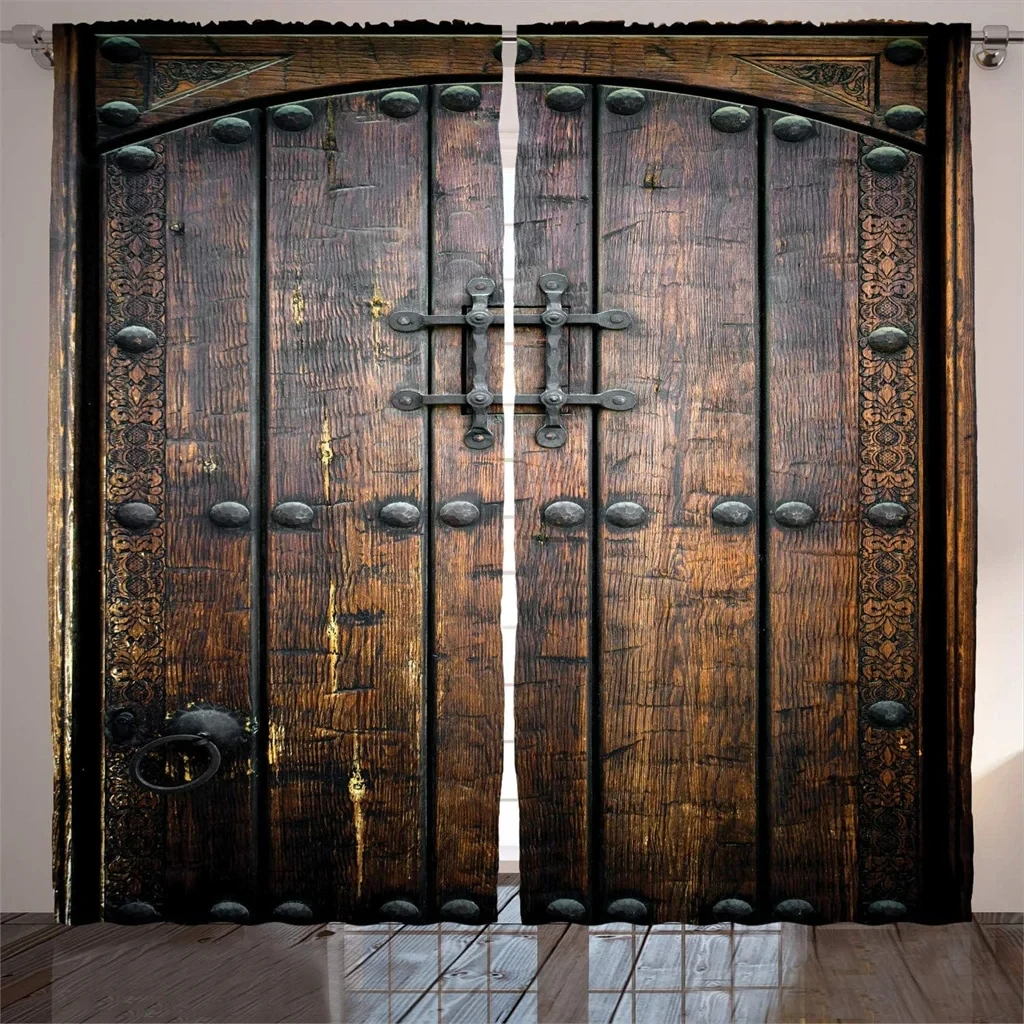

Western High Shading Curtains Traditional Rustic West Wooden Door Living Room Decoration Curtains Bedroom Window Drapes New