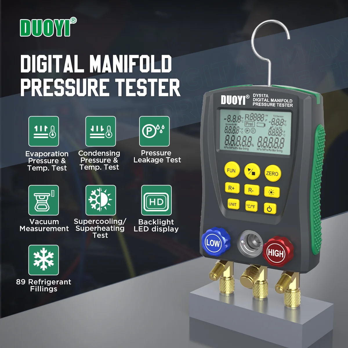 DUOYI DY517A/DY517 Digital Manifold Gauge Air Conditioning Vacuum Gauge ...