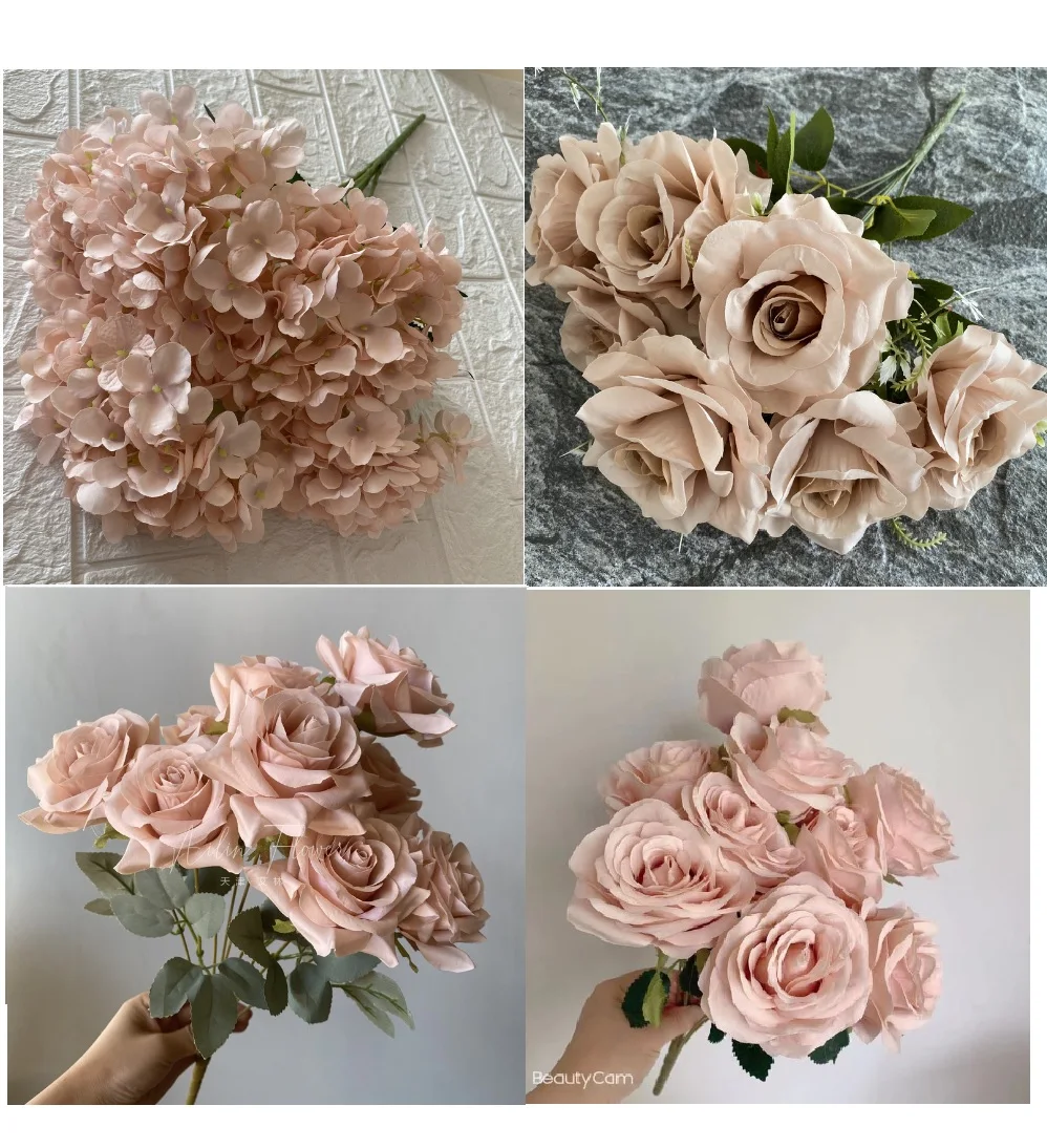 Wedding Decor Rose dusty pink blush nude light coffee rice white artificial rose flower row road guide flower s dropshipping