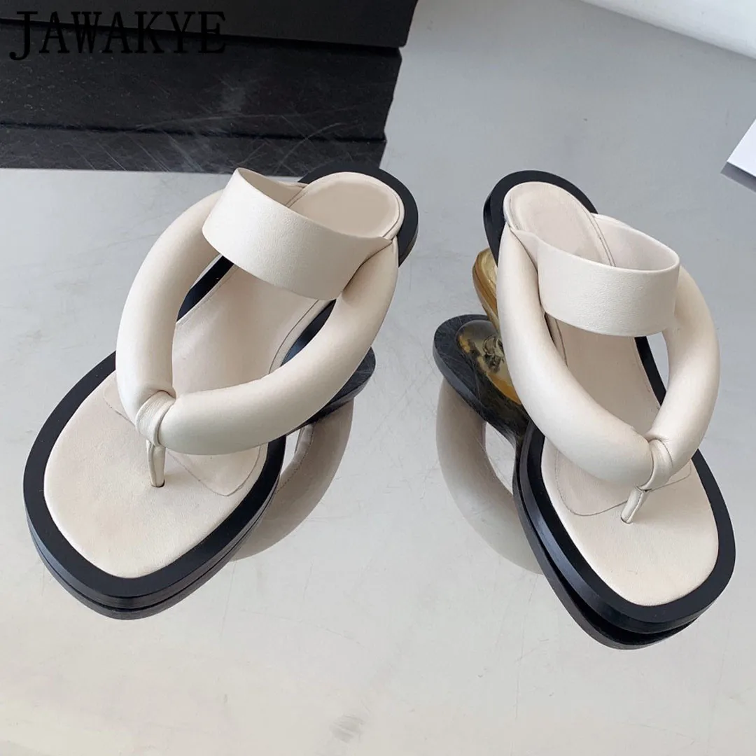 

Special Shape Wedge Heel Summer Flip Flops Ladies Vacation Beach Shoes Real Leather White Black Thong Slippers zapatos mujer