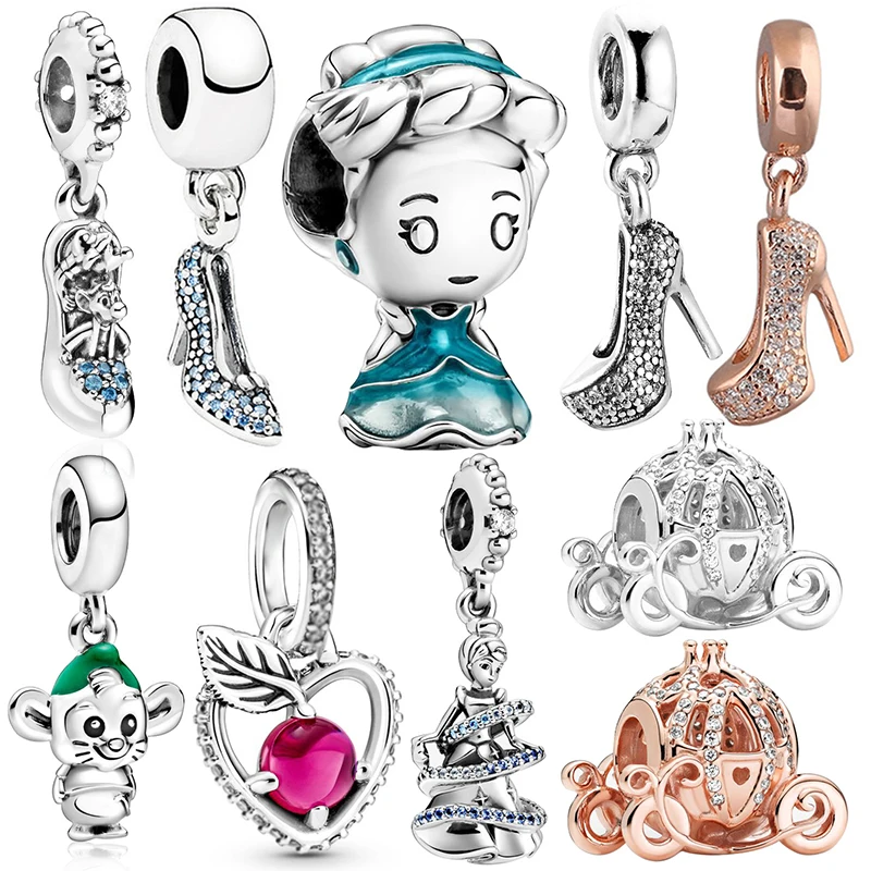 

Disney Anime Cinderella Glass Slipper Pendant for Jewelry Making DIY Fit Pandora CZ High Heel Charms Bracelet Women Accessories