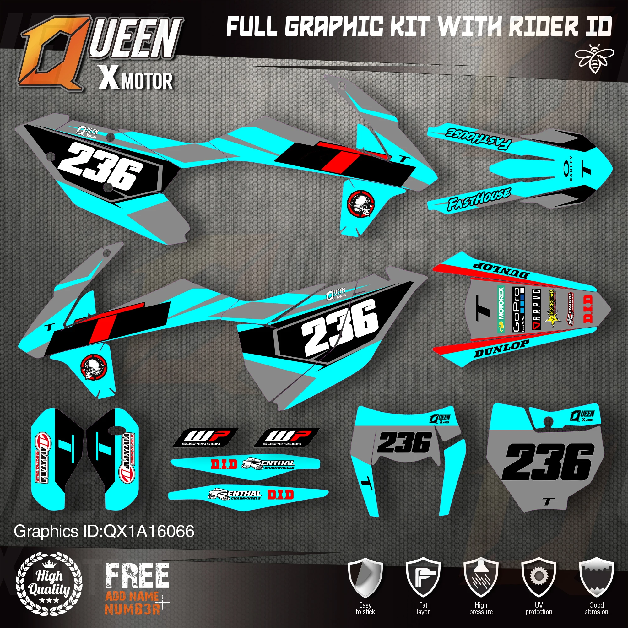 

QUEEN X MOTOR Custom Team Graphics Decals Stickers Kit For KTM 2016 2017 2018 SX SXF , 2017 2018 2019 EXC XC-W EXC-F 066