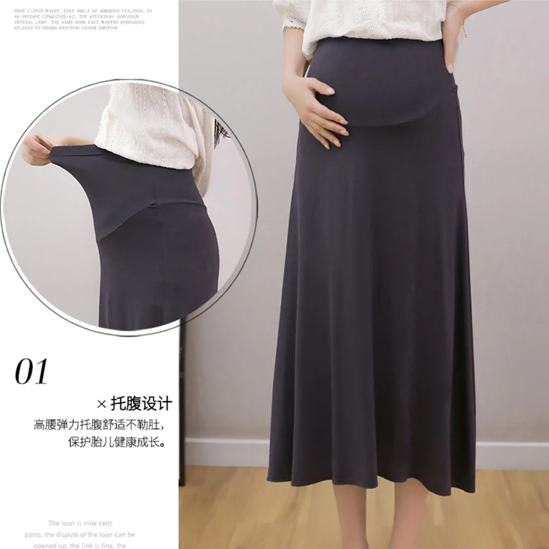 Maternity High Waist Belly Skirts Pregnant Women Empired Belly Skirts Mid-Calf Office Long Straight Skirt Maternity Skirt