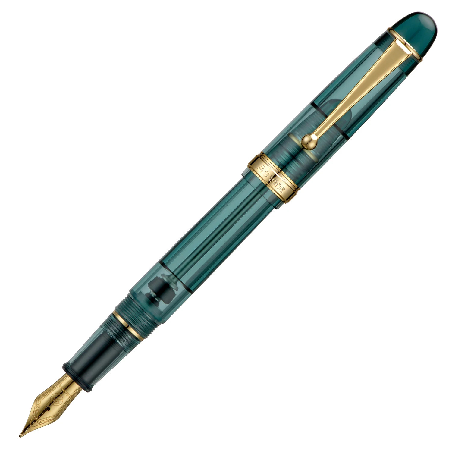 Asvine Vacuum enchimento Fountain Pen, Transparente Verde Acrílico Escrita Gift Set, EF F M Nib, V126