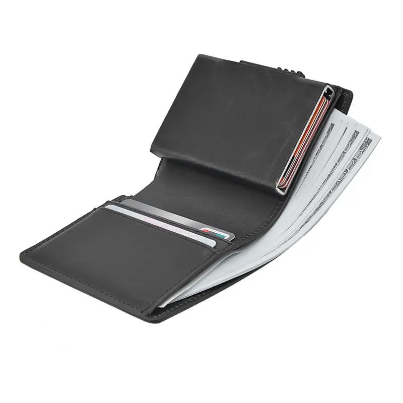 Hot Man's purse Short Wallet Automatic Pop-up Card Case Anti-theft Brush Anti-magnetic Aesthetic Card Case for Birthday Gift