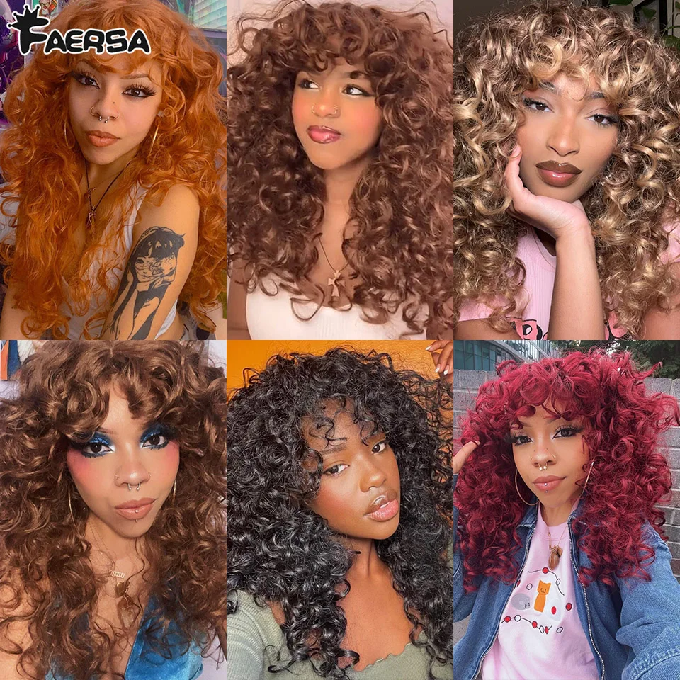 Long Curly Wig with Bangs Big Curly Synthetic Hair Cosplay Wigs for Women  Blonde Black Ginger African American Afro Wig - AliExpress, image size:960x960