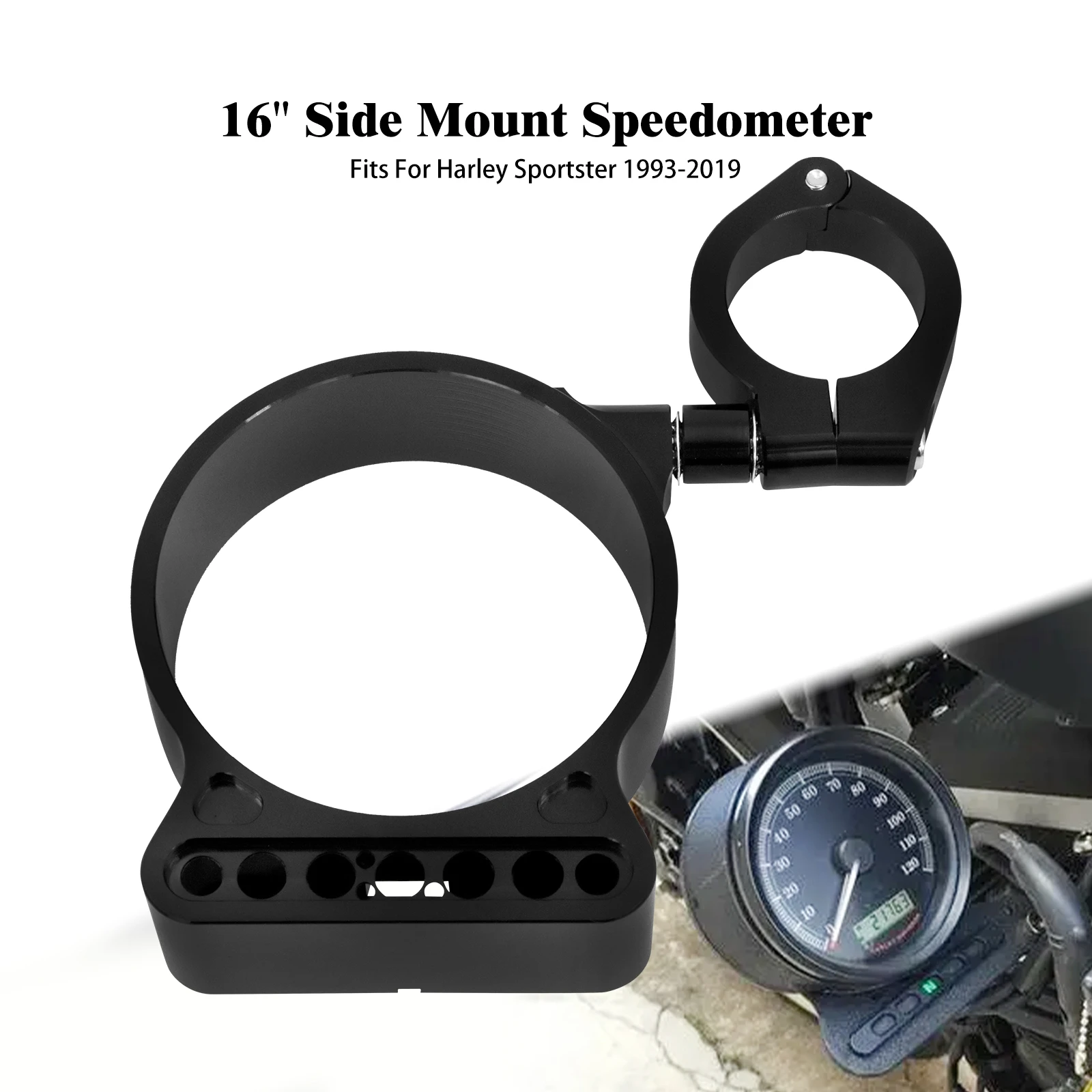 Motorcycle Black Side Mount Speedo Relocation Bracket Instrument Case