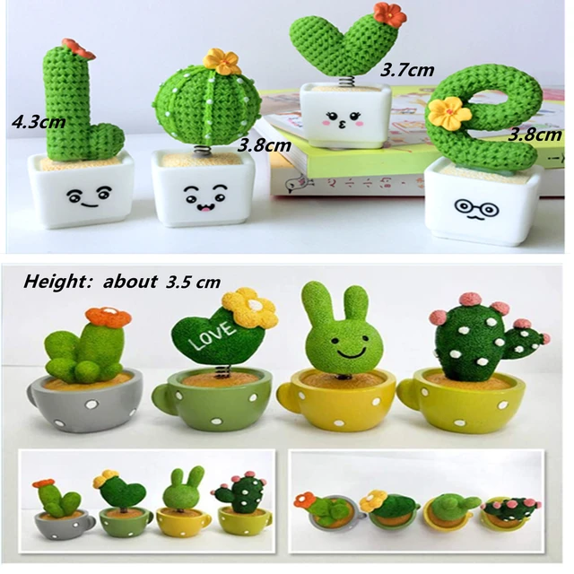 Car Dashboard Ornament Spring Shaking Head Toy Plant Flower Cactus Potted  Car Interior Dashboard Decor for Car Home Office - AliExpress