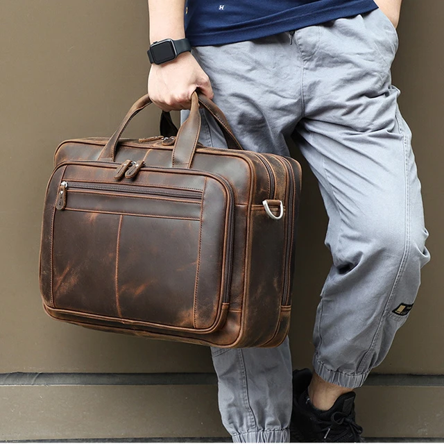 Genuine Leather Laptop Bags Men  Men's Leather Laptop Briefcase