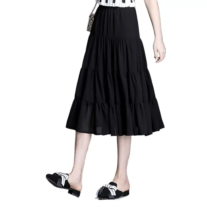 

Женская длинная юбка с оборками, однотонная элегантная шифоновая юбка в богемном стиле, универсальная юбка в стиле бохо, весна-лето