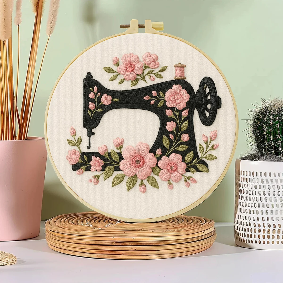 1 Stück 20x20 cm/7,87 Zoll Blumen auf der Nähmaschine Stickerei Starter-Kit DIY-Set Nadelkunst Handarbeits-Malset für Anfänger