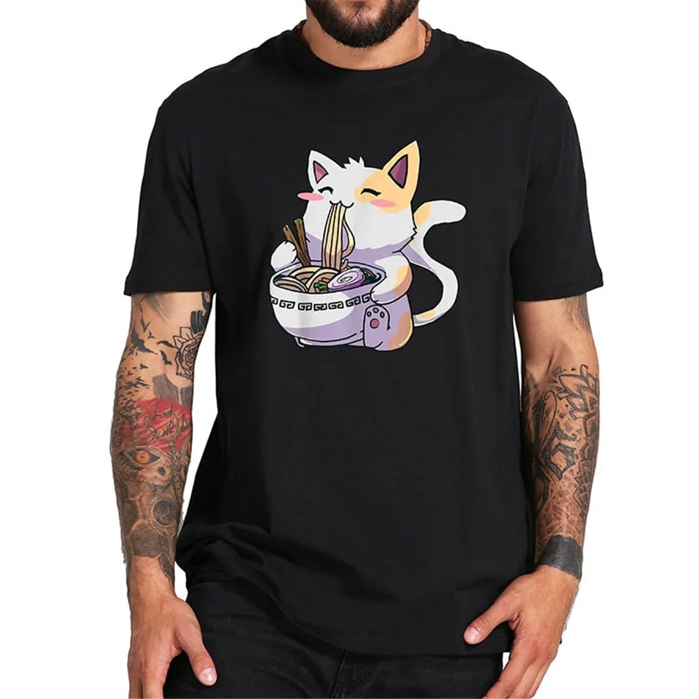 Cilocl Ramen Cat T-Shirt Funny Cats Stickers T-Shirt Stampata T-Shirt In Puro Cotone Hip Hop Top Camicie Casual Dropshipping