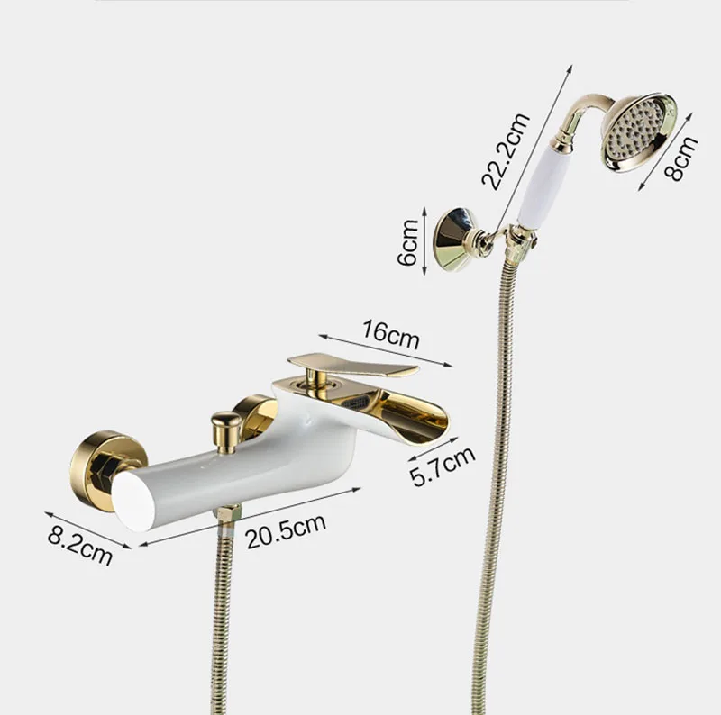 Description Picture 4 of itemBath And Shower Faucet Set Waterfall Brass White Gold Simple Shower Hot and Cold Faucet Wall Mounted Bathroom Mixer Set