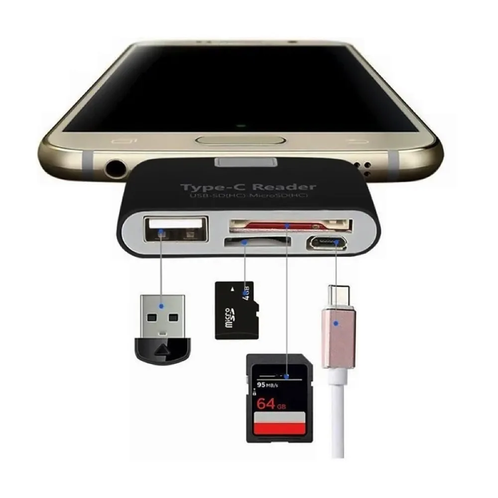 카드 리더기 스마트 4 In 1 노트북 PC 내구성 전화 TF 마이크로 USB 충전 포트가 있는 마이크로 SD USB 3.1 범용 유형 C 어댑터 OTG