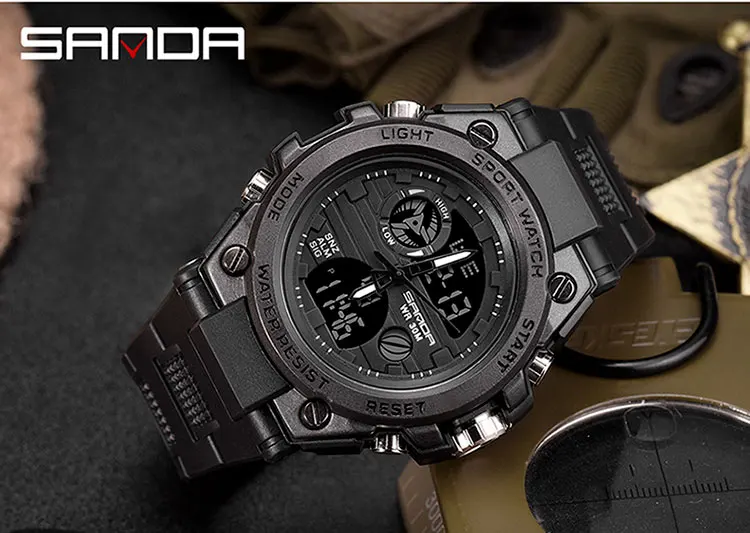 Sanda top luxus uhren männer militär armee herren uhr wasserdichte sport armbanduhr dual display uhr männlich relogio mascumino – Detail 5