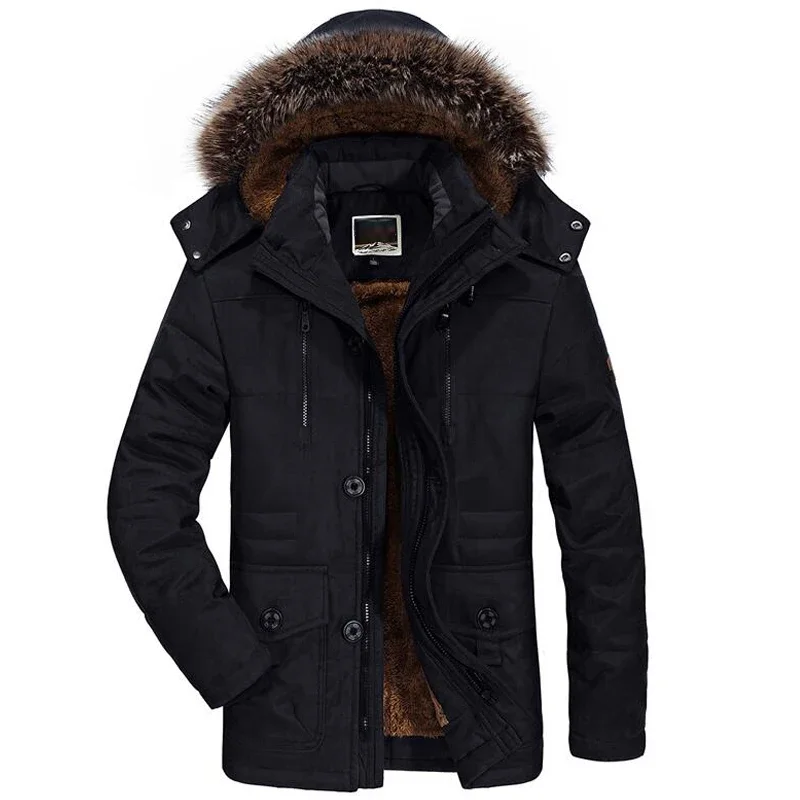 Description Picture 6 of itemParka Coat Casual Faux Fur Hooded Fleece Long Male Jacket Windbreaker Men Plus Size 7XL Mens Winter Jacket Cotton Padded Warm