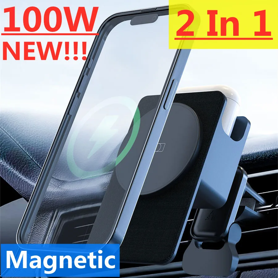 100W Wireless Charger Car Phone Holder For iPhone 14 13 12 Pro Max Mini Airpods Fast